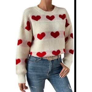 Jessica Simpson white long sleeve sweater with stripes and hearts size Small
